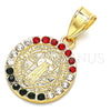 Dije Religioso 05.351.0010 Oro Laminado, Diseño de San Benito, con Multicolor Cristal, Pulido, Tono Dorado