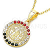Dije Religioso 05.351.0010 Oro Laminado, Diseño de San Benito, con Multicolor Cristal, Pulido, Tono Dorado