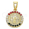 Dije Religioso 05.351.0010 Oro Laminado, Diseño de San Benito, con Multicolor Cristal, Pulido, Tono Dorado