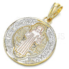 Dije Religioso 05.351.0013.1 Oro Laminado, Diseño de San Benito, Pulido, Tres Tonos