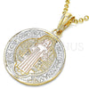 Dije Religioso 05.351.0013.1 Oro Laminado, Diseño de San Benito, Pulido, Tres Tonos