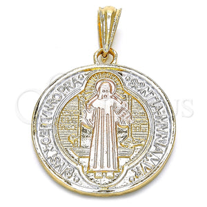 Dije Religioso 05.351.0013.1 Oro Laminado, Diseño de San Benito, Pulido, Tres Tonos