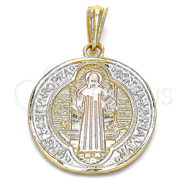 Dije Religioso 05.351.0013.1 Oro Laminado, Diseño de San Benito, Pulido, Tres Tonos