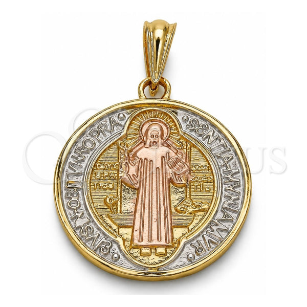 Dije Religioso 05.351.0013.1 Oro Laminado, Diseño de San Benito, Pulido, Tres Tonos