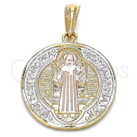 Dije Religioso 05.351.0013.1 Oro Laminado, Diseño de San Benito, Pulido, Tres Tonos