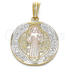 Dije Religioso 05.351.0013.1 Oro Laminado, Diseño de San Benito, Pulido, Tres Tonos