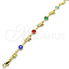 Pulsera Elegante 03.351.0002.07 Oro Laminado, Diseño de Elefante, con Multicolor Cristal, Pulido, Tono Dorado (07 MM Thickness, 7 Inches Length)