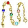 Pulsera Elegante 03.351.0002.07 Oro Laminado, Diseño de Elefante, con Multicolor Cristal, Pulido, Tono Dorado (07 MM Thickness, 7 Inches Length)