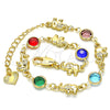 Pulsera Elegante 03.351.0002.07 Oro Laminado, Diseño de Elefante, con Multicolor Cristal, Pulido, Tono Dorado (07 MM Thickness, 7 Inches Length)