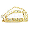 Pulsera con Placa 03.351.0004.07 Oro Laminado, Diseño de Elefante, con Granate and Blanca Cristal, Pulido, Tono Dorado (05 MM Thickness, 7 Inches Length)