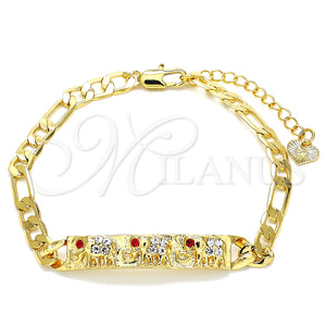 Pulsera con Placa 03.351.0004.07 Oro Laminado, Diseño de Elefante, con Granate and Blanca Cristal, Pulido, Tono Dorado (05 MM Thickness, 7 Inches Length)