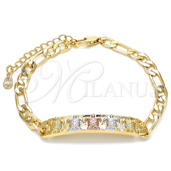 Pulsera con Placa 03.351.0005.07 Oro Laminado, Diseño de Tortuga, Pulido, Tres Tonos (05 MM Thickness, 7 Inches Length)