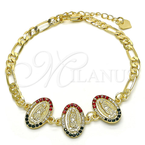 Pulsera Elegante 03.351.0007.1.08 Oro Laminado, Diseño de Guadalupe, con Multicolor Cristal, Pulido, Tono Dorado (05 MM Thickness, 8 Inches Length)
