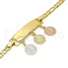 Pulsera de Dije 03.351.0011.08 Oro Laminado, Diseño de San Benito, Pulido, Tres Tonos (05 MM Thickness, 8 Inches Length)