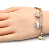 Pulsera de Dije 03.351.0013.07 Oro Laminado, Diseño de Elefante, Pulido, Tres Tonos (05 MM Thickness, 7 Inches Length)