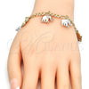 Pulsera de Dije 03.351.0013.07 Oro Laminado, Diseño de Elefante, Pulido, Tres Tonos (05 MM Thickness, 7 Inches Length)