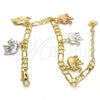 Pulsera de Dije 03.351.0013.07 Oro Laminado, Diseño de Elefante, Pulido, Tres Tonos (05 MM Thickness, 7 Inches Length)