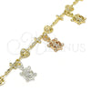 Pulsera de Dije 03.351.0016.07 Oro Laminado, Diseño de Tortuga y Cruz, Pulido, Tres Tonos (07 MM Thickness, 7 Inches Length)