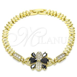 Pulsera Elegante 03.316.0030.07 Oro Laminado, Diseño de Gota, con Negro and Blanca Zirconia Cubica, Pulido, Tono Dorado (05 MM Thickness, 7 Inches Length)