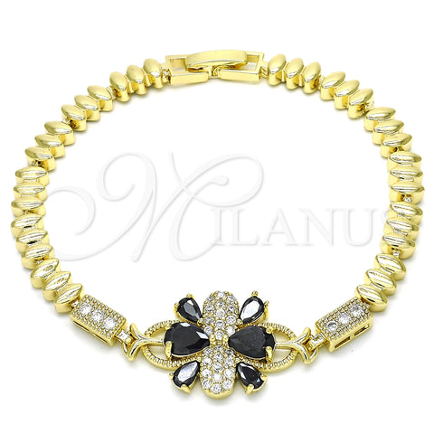 Pulsera Elegante 03.316.0030.07 Oro Laminado, Diseño de Gota, con Negro and Blanca Zirconia Cubica, Pulido, Tono Dorado (05 MM Thickness, 7 Inches Length)