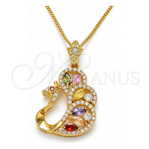 Collares con Dije 04.283.0003.20 Oro Laminado, Diseño de Pavo Real, con Zirconia Cubica Multicolor, Pulido, Tono Dorado (Grosor 02 MM, 20 Pulgadas de Largo)
