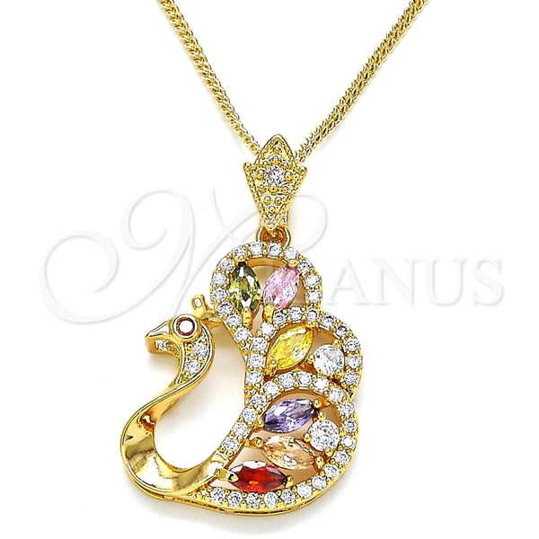 Collares con Dije 04.283.0003.20 Oro Laminado, Diseño de Pavo Real, con Multicolor Zirconia Cubica, Pulido, Tono Dorado (02 MM Thickness, 20 Inches Length)