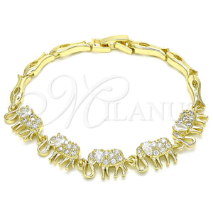 Pulsera Elegante 03.316.0031.07 Oro Laminado, Diseño de Elefante y Pescado, con Blanca Micro Pave, Pulido, Tono Dorado (05 MM Thickness, 7 Inches Length)