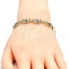 Pulsera Elegante 03.316.0031.2.07 Oro Laminado, Diseño de Elefante y Pescado, con Negro and Blanca Zirconia Cubica, Pulido, Tono Dorado (05 MM Thickness, 7 Inches Length)