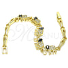 Pulsera Elegante 03.316.0031.2.07 Oro Laminado, Diseño de Elefante y Pescado, con Negro and Blanca Zirconia Cubica, Pulido, Tono Dorado (05 MM Thickness, 7 Inches Length)
