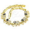 Pulsera Elegante 03.316.0031.2.07 Oro Laminado, Diseño de Elefante y Pescado, con Negro and Blanca Zirconia Cubica, Pulido, Tono Dorado (05 MM Thickness, 7 Inches Length)