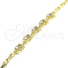 Pulsera Elegante 03.316.0031.3.07 Oro Laminado, Diseño de Elefante y Pescado, con Multicolor Zirconia Cubica, Pulido, Tono Dorado (05 MM Thickness, 7 Inches Length)