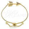 Pulsera Bolo Ajustable 03.316.0022.1.10 Oro Laminado, con Multicolor Zirconia Cubica, Pulido, Tono Dorado (01 MM Thickness, 10 Inches Length)