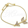 Pulsera Bolo Ajustable 03.316.0022.1.10 Oro Laminado, con Multicolor Zirconia Cubica, Pulido, Tono Dorado (01 MM Thickness, 10 Inches Length)