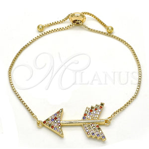 Pulsera Bolo Ajustable 03.316.0022.1.10 Oro Laminado, con Multicolor Zirconia Cubica, Pulido, Tono Dorado (01 MM Thickness, 10 Inches Length)
