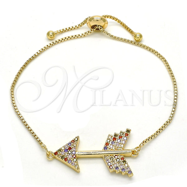 Pulsera Bolo Ajustable 03.316.0022.1.10 Oro Laminado, con Multicolor Zirconia Cubica, Pulido, Tono Dorado (01 MM Thickness, 10 Inches Length)