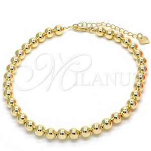 Tobillera Elegante 03.93.0009.10 Oro Laminado, Diseño de Bola y Bead Expandible, Pulido, Tono Dorado (06 MM Thickness, 10 Inches Length)