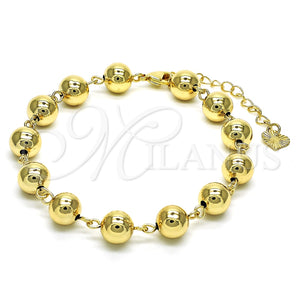 Pulsera Elegante 03.93.0011.07 Oro Laminado, Diseño de Bola, Pulido, Tono Dorado (08 MM Thickness, 7 Inches Length)