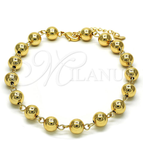 Tobillera Elegante 03.93.0011.10 Oro Laminado, Diseño de Bola, Pulido, Tono Dorado (08 MM Thickness, 10 Inches Length)