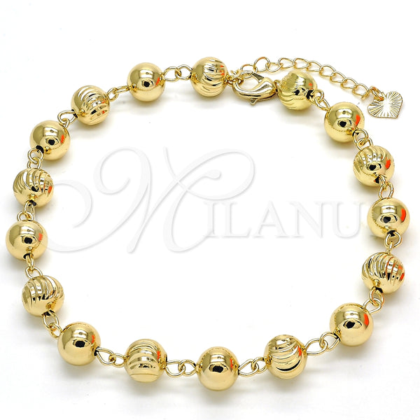 Tobillera Elegante 03.93.0012.10 Oro Laminado, Diamantado, Tono Dorado (08 MM Thickness, 10 Inches Length)