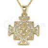 Dije Religioso 05.253.0064 Oro Laminado, Diseño de San Benito y Flor, Pulido, Tono Dorado