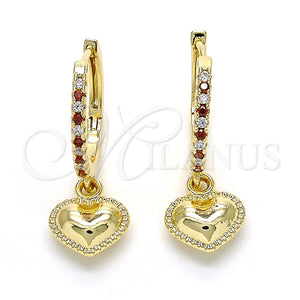 Argolla Huggie 02.63.2686.20 Oro Laminado, Diseño de Corazón, con Granate Zirconia Cubica and Blanca Cristal, Pulido, Tono Dorado