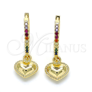Argolla Huggie 02.63.2686.2.20 Oro Laminado, Diseño de Corazón, con Multicolor Zirconia Cubica, Pulido, Tono Dorado