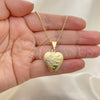 Collares con Dije 04.117.0009.20 Oro Laminado, Diseño de Corazón y Flor, Pulido, Tono Dorado (02 MM Thickness, 20 Inches Length)