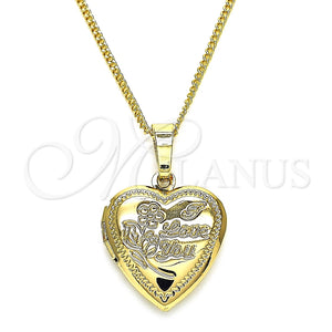 Collares con Dije 04.117.0009.20 Oro Laminado, Diseño de Corazón y Flor, Pulido, Tono Dorado (02 MM Thickness, 20 Inches Length)
