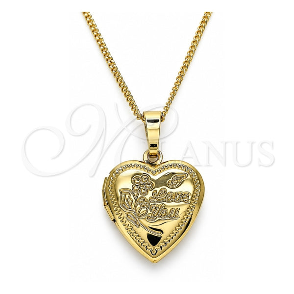 Collares con Dije 04.117.0009.20 Oro Laminado, Diseño de Corazón y Flor, Pulido, Tono Dorado (02 MM Thickness, 20 Inches Length)