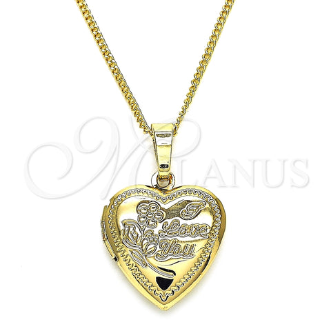 Collares con Dije 04.117.0009.20 Oro Laminado, Diseño de Corazón y Flor, Pulido, Tono Dorado (02 MM Thickness, 20 Inches Length)