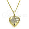 Collares con Dije 04.117.0009.20 Oro Laminado, Diseño de Corazón y Flor, Pulido, Tono Dorado (02 MM Thickness, 20 Inches Length)