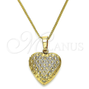 Collares con Dije 04.117.0008.20 Oro Laminado, Diseño de Corazón, Pulido, Tono Dorado (02 MM Thickness, 20 Inches Length)