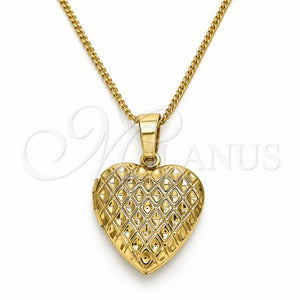 Collares con Dije 04.117.0008.20 Oro Laminado, Diseño de Corazón, Pulido, Tono Dorado (02 MM Thickness, 20 Inches Length)