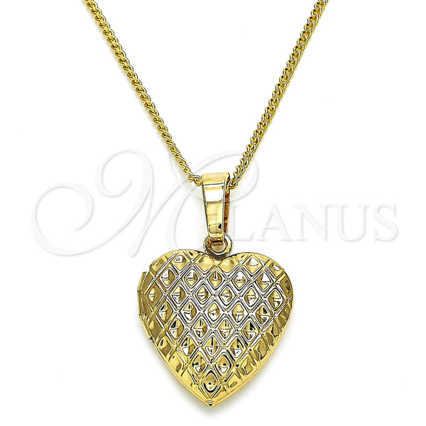 Collares con Dije 04.117.0008.20 Oro Laminado, Diseño de Corazón, Pulido, Tono Dorado (02 MM Thickness, 20 Inches Length)